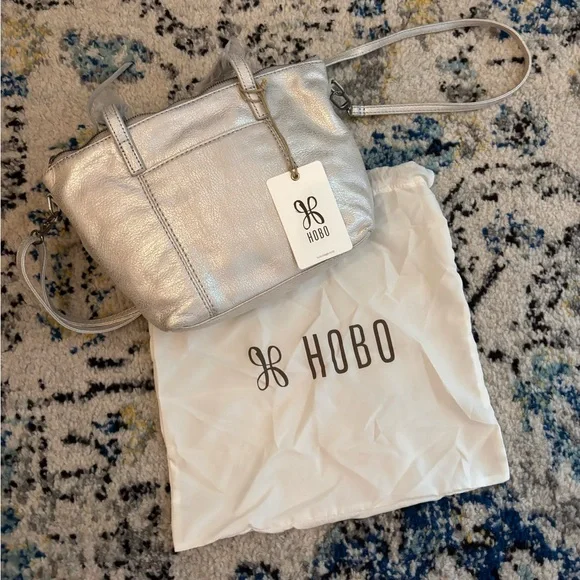 HOBO Kingston Mini Tote in Metallic Silver Leather w/ removable crossbody strap - Picture 3 of 14